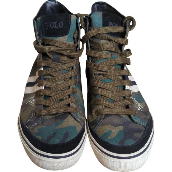 Polo Ralph Lauren Men's 10.5 D Solomon Downhill Skier Canvas Sneakers Olive Camo - Picture 2 of 11